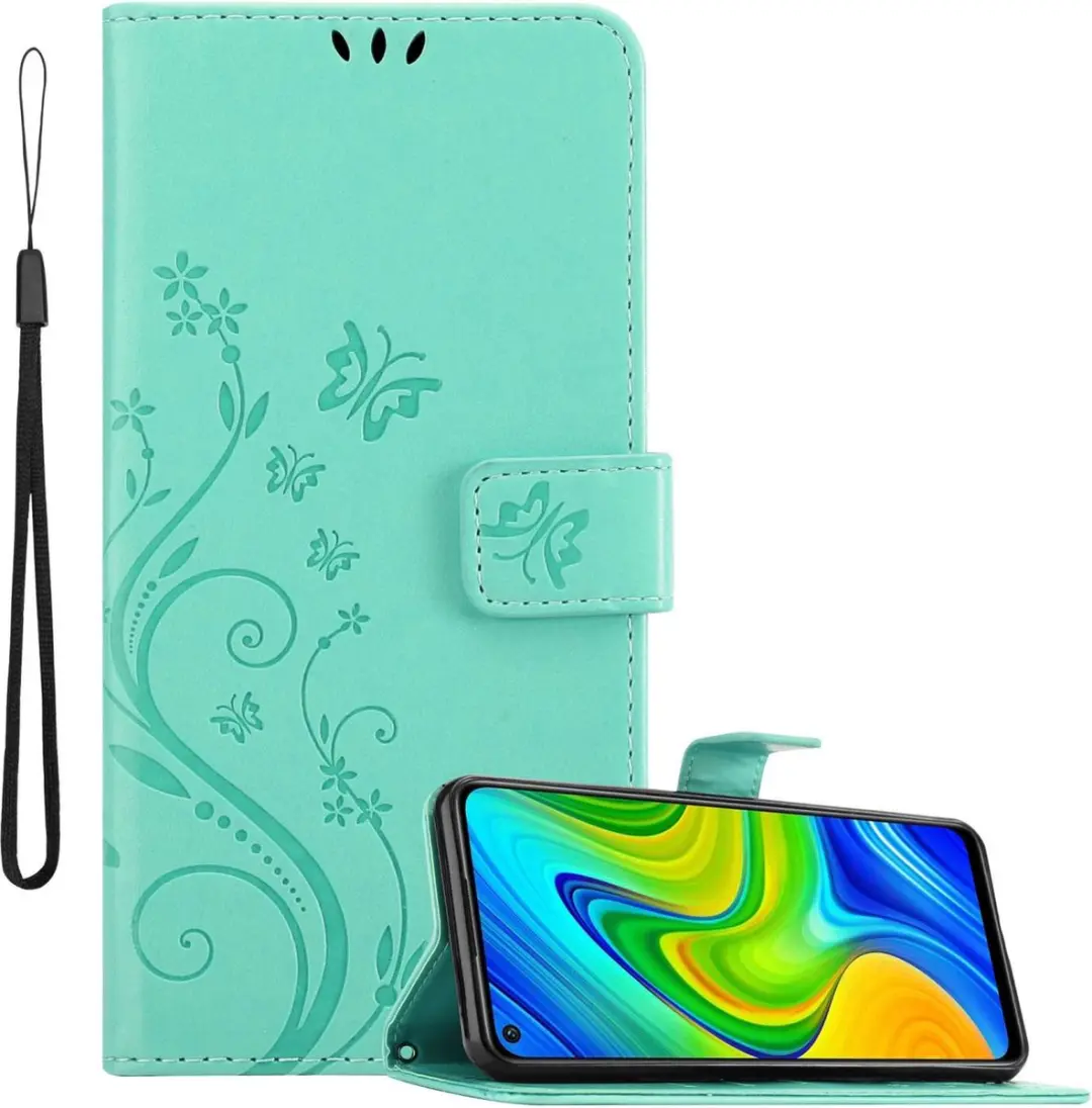 Cadorabo Hoesje geschikt voor Xiaomi RedMi NOTE 9 in BLOEMEN TURKOOIS