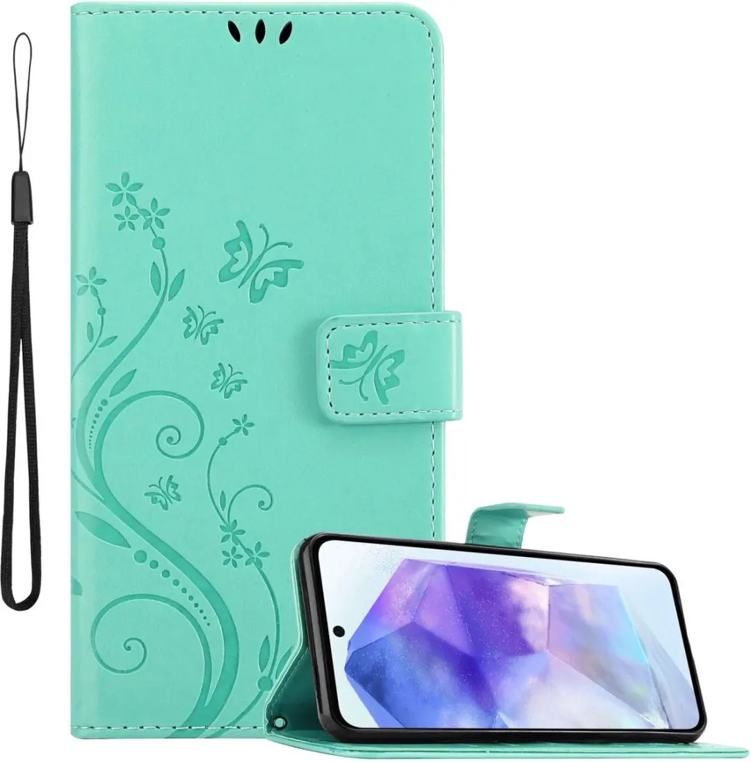 Cadorabo Hoesje geschikt voor Samsung Galaxy A55 in BLOEMEN TURKOOIS