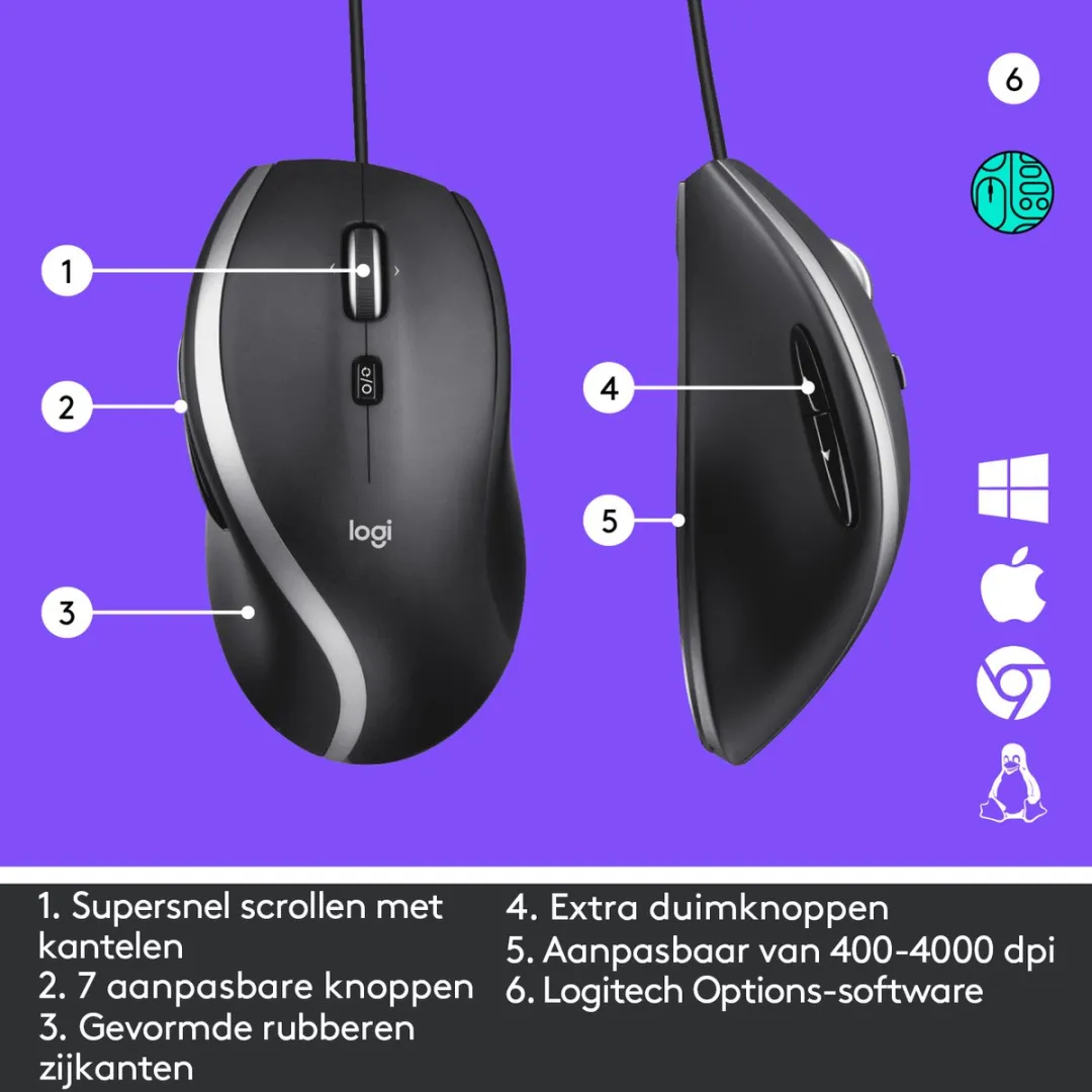 Logitech M500s Muis - Optisch - 7 Knoppen - Donkergrijs - afbeelding 6 van 6