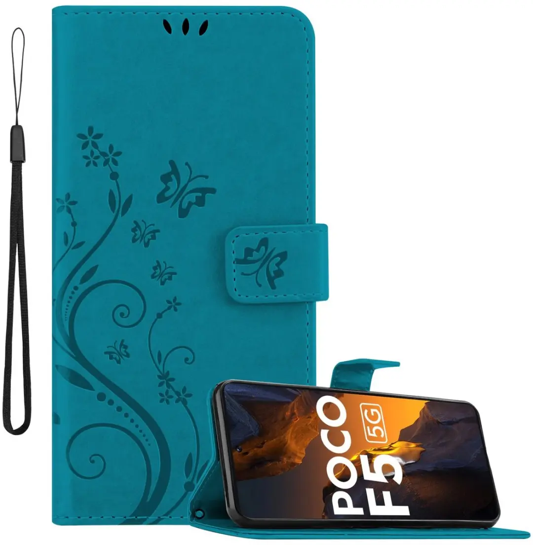 Cadorabo Hoesje geschikt voor Xiaomi Poco F5 in BLOEMEN BLAUW