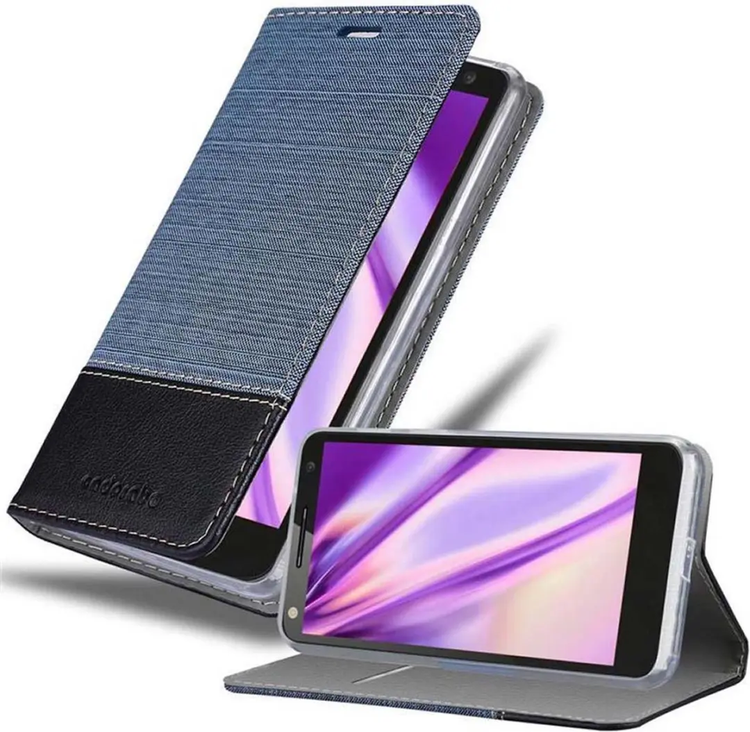 Cadorabo Hoesje geschikt voor Motorola MOTO X3 in DONKERBLAUW ZWART - Beschermhoes met magnetische sluiting, standfunctie en kaartvakje Book Case Cover Etui