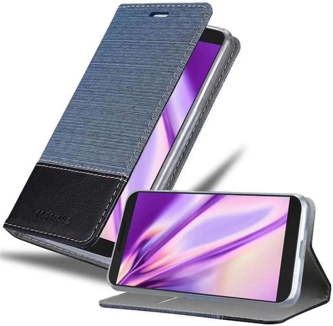 Cadorabo Hoesje geschikt voor Alcatel 3 2019 in DONKERBLAUW ZWART - Beschermhoes met magnetische sluiting, standfunctie en kaartvakje Book Case Cover Etui