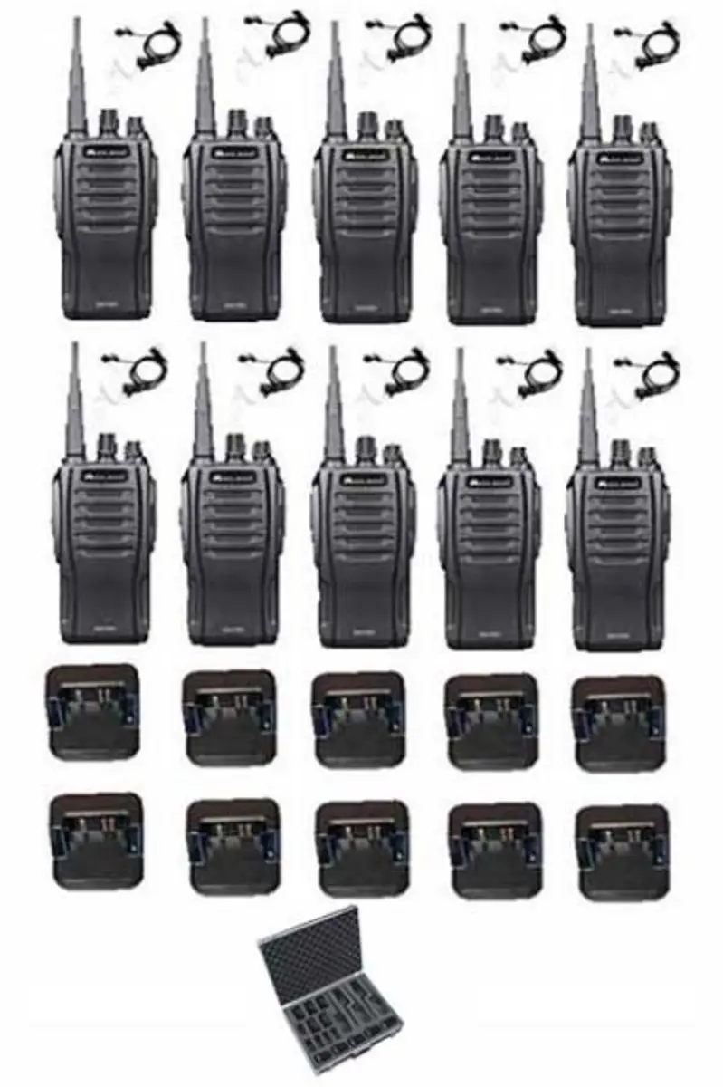 Set van 10 Midland G10 Pro Portofoon met tafellader, koffer en beveiliging oortj