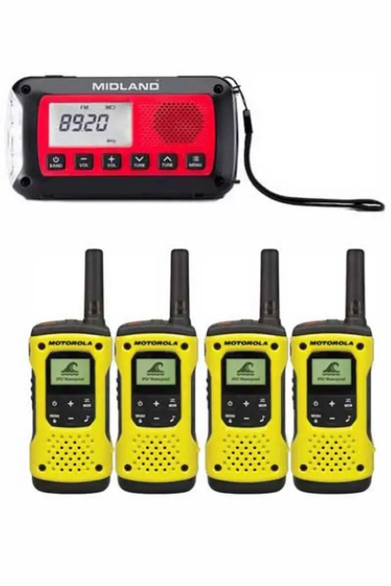 Noodpakket Communicatie Midland ER100 Noodradio en 4 Motorola TLKR T92 portofoon