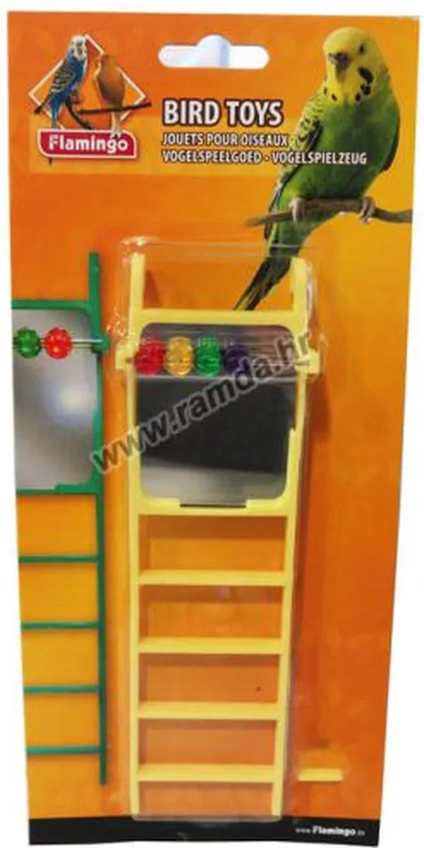 Flamingo Vogelaccessoire Ladder met Spiegel en Kralen Roze