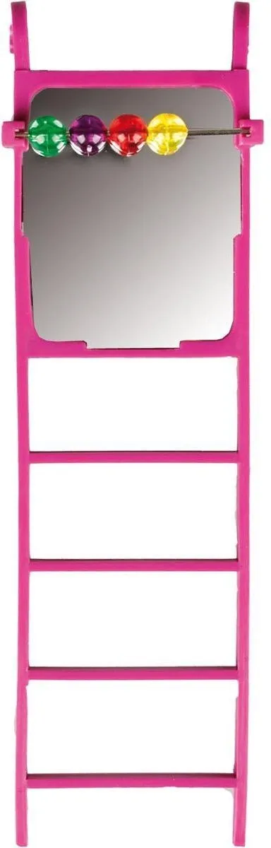 Flamingo Vogelaccessoire Ladder met Spiegel en Kralen Roze