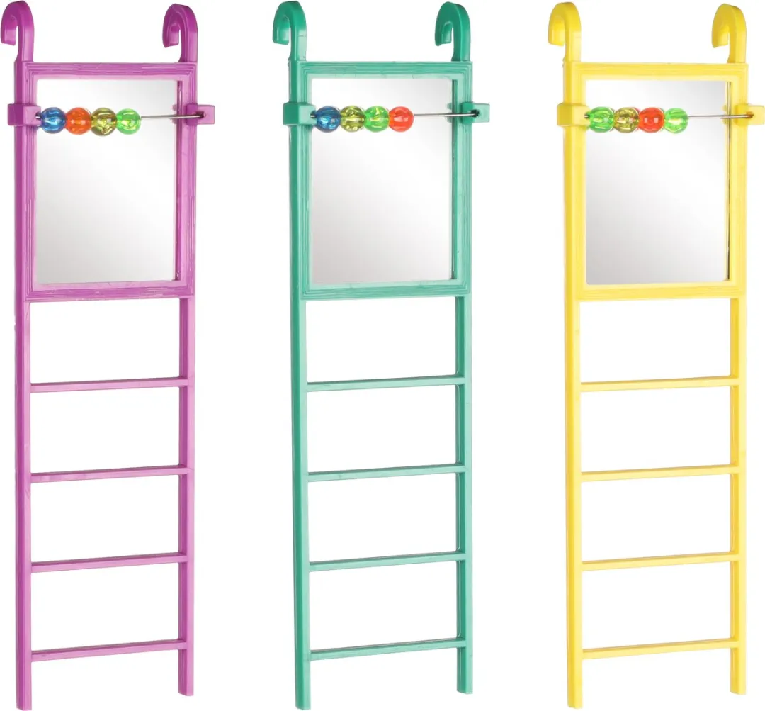 Flamingo Vogelaccessoire Ladder met Spiegel en Kralen Roze