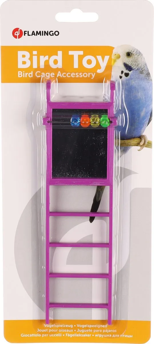 Flamingo Vogelaccessoire Ladder met Spiegel en Kralen Roze