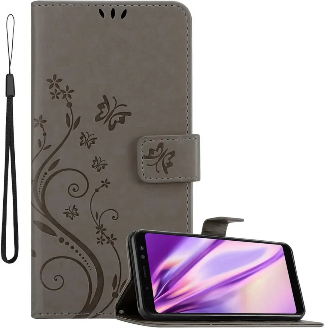 Cadorabo Hoesje geschikt voor Samsung Galaxy A8 2018 in BLOEMEN GRIJS