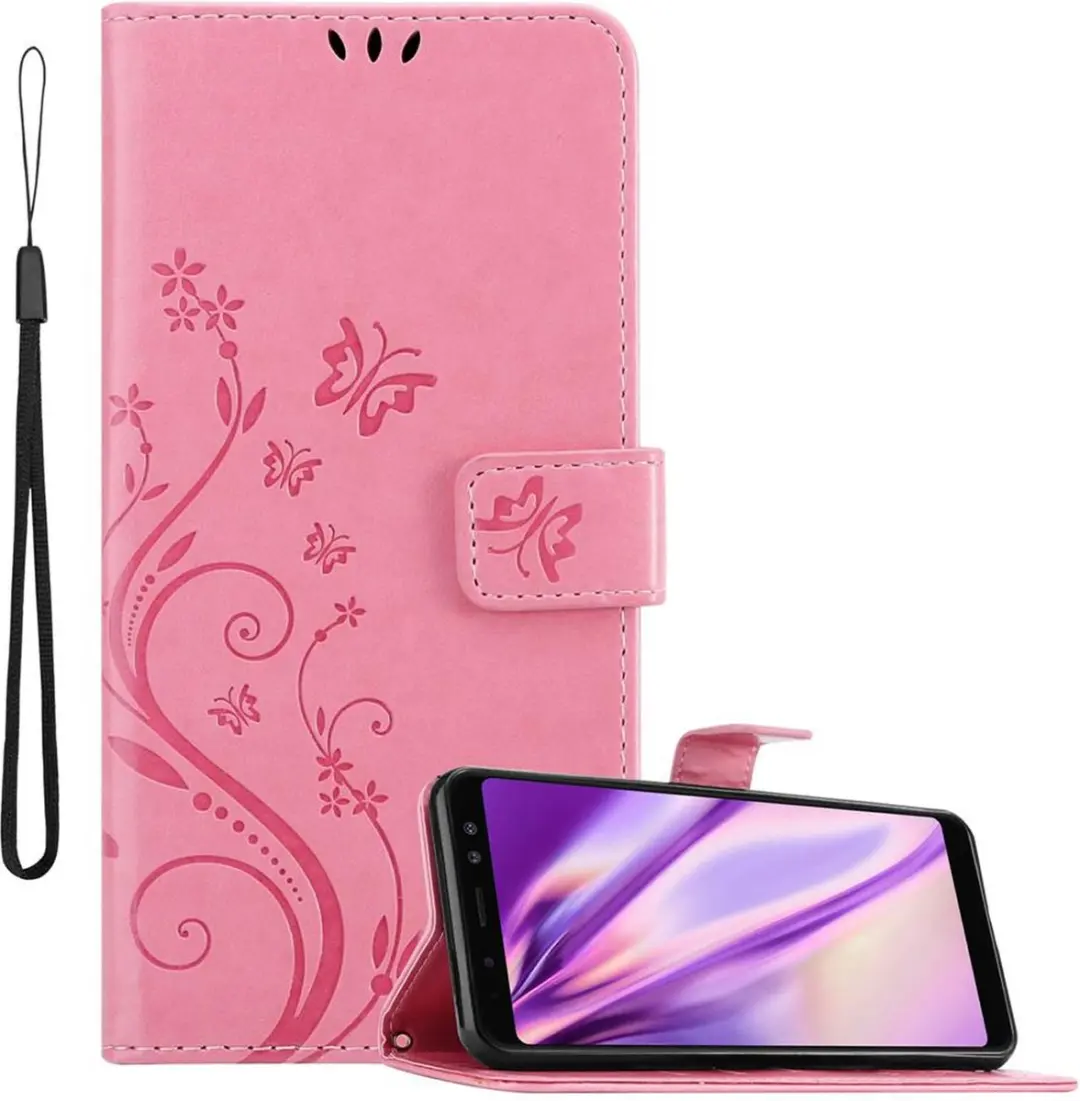 Cadorabo Hoesje geschikt voor Samsung Galaxy A8 2018 in BLOEMEN ROZE