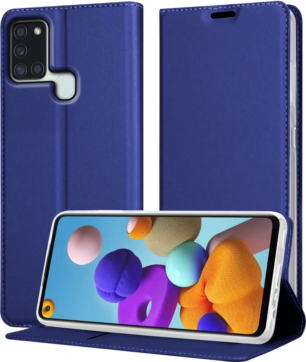 Cadorabo Hoesje geschikt voor Samsung Galaxy A21s in CLASSY DONKER BLAUW