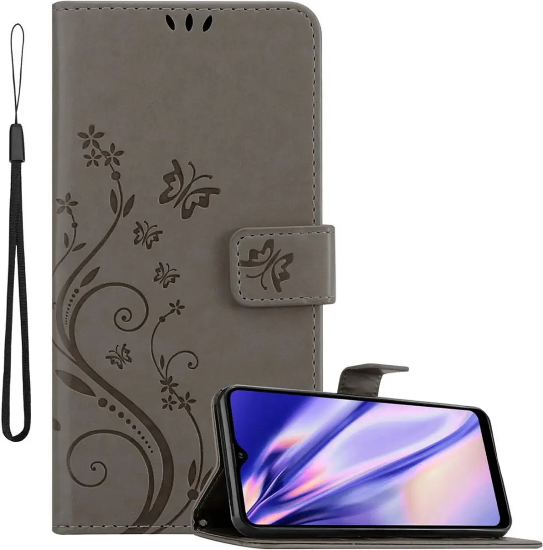 Cadorabo Hoesje geschikt voor Samsung Galaxy A21 in BLOEMEN GRIJS