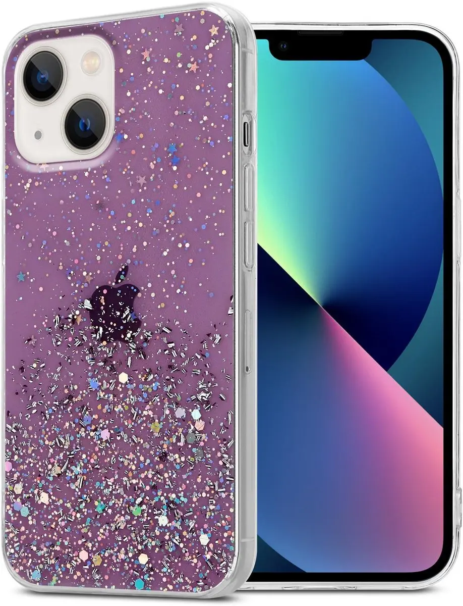 Cadorabo Hoesje geschikt voor Apple iPhone 13 MINI in Paars met Glitter