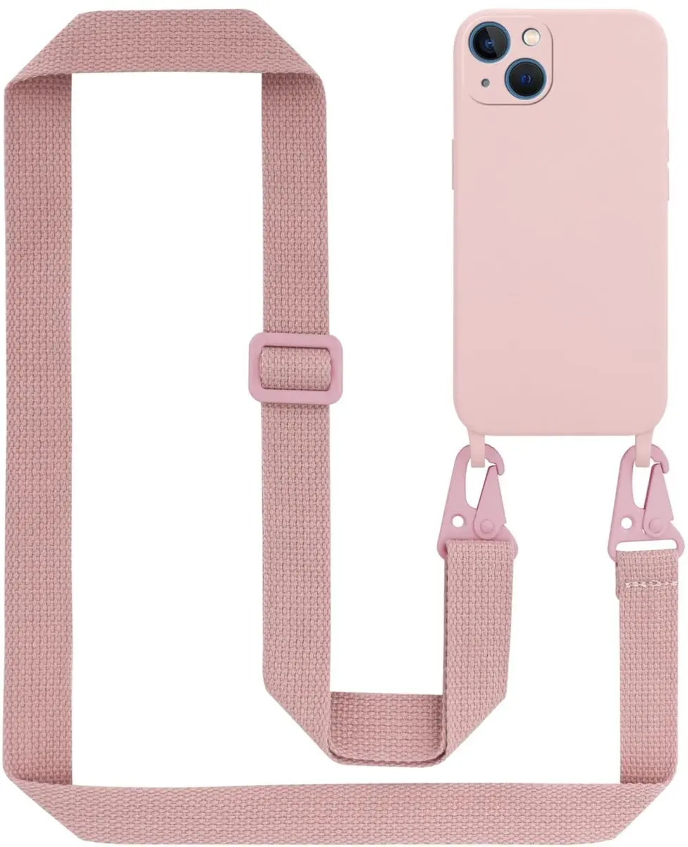 Cadorabo Mobiele telefoon ketting geschikt voor Apple iPhone 13 in LIQUID ROZE - Silicone beschermhoes met lengte verstelbare koord riem
