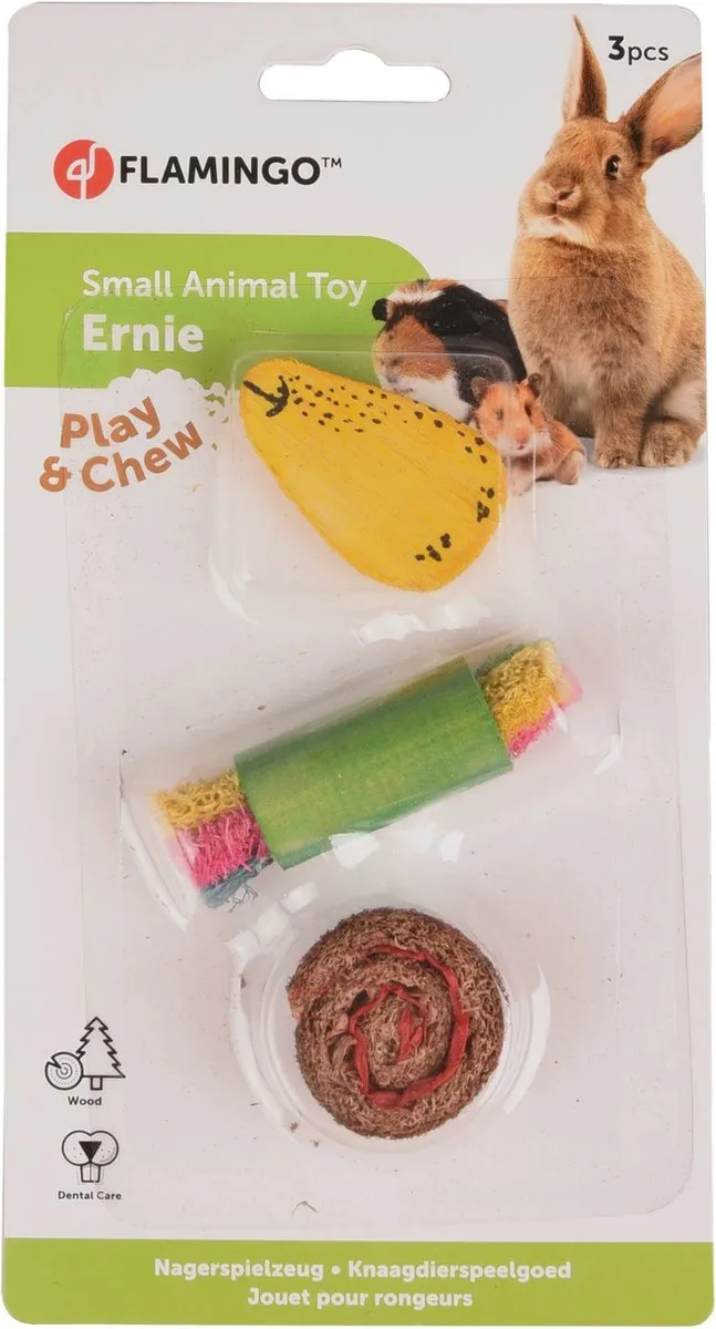 Flamingo Ernie Speelgoed Knaagdier Ks Ernie Hout + Luffa - 3 Stuks