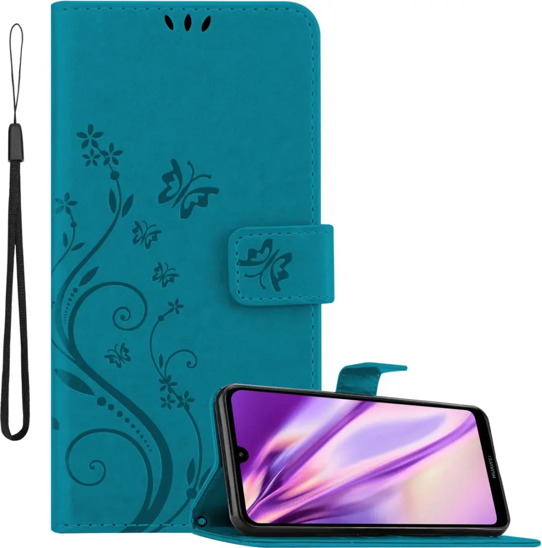 Cadorabo Hoesje geschikt voor Huawei Y7 2019 / Y7 PRIME 2019 in BLOEMEN BLAUW