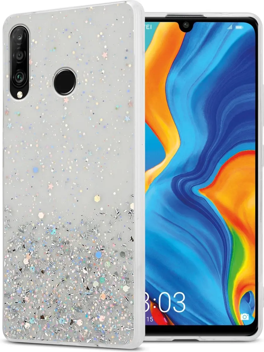 Cadorabo Hoesje geschikt voor Huawei P30 LITE in Transparant met Glitter
