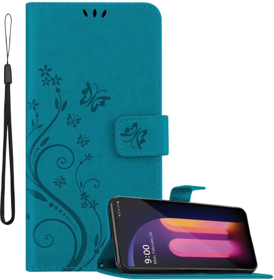 Cadorabo Hoesje geschikt voor LG V60 ThinQ in BLOEMEN BLAUW