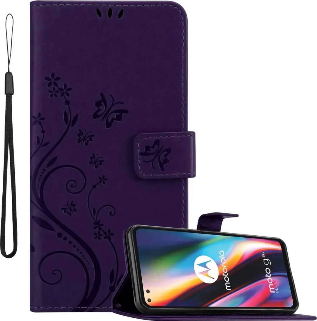 Cadorabo Hoesje geschikt voor Motorola MOTO G 5G PLUS in BLOEMEN DONKER PAARS