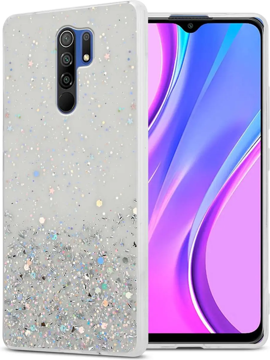 Cadorabo Hoesje geschikt voor Xiaomi RedMi 9 in Transparant met Glitter