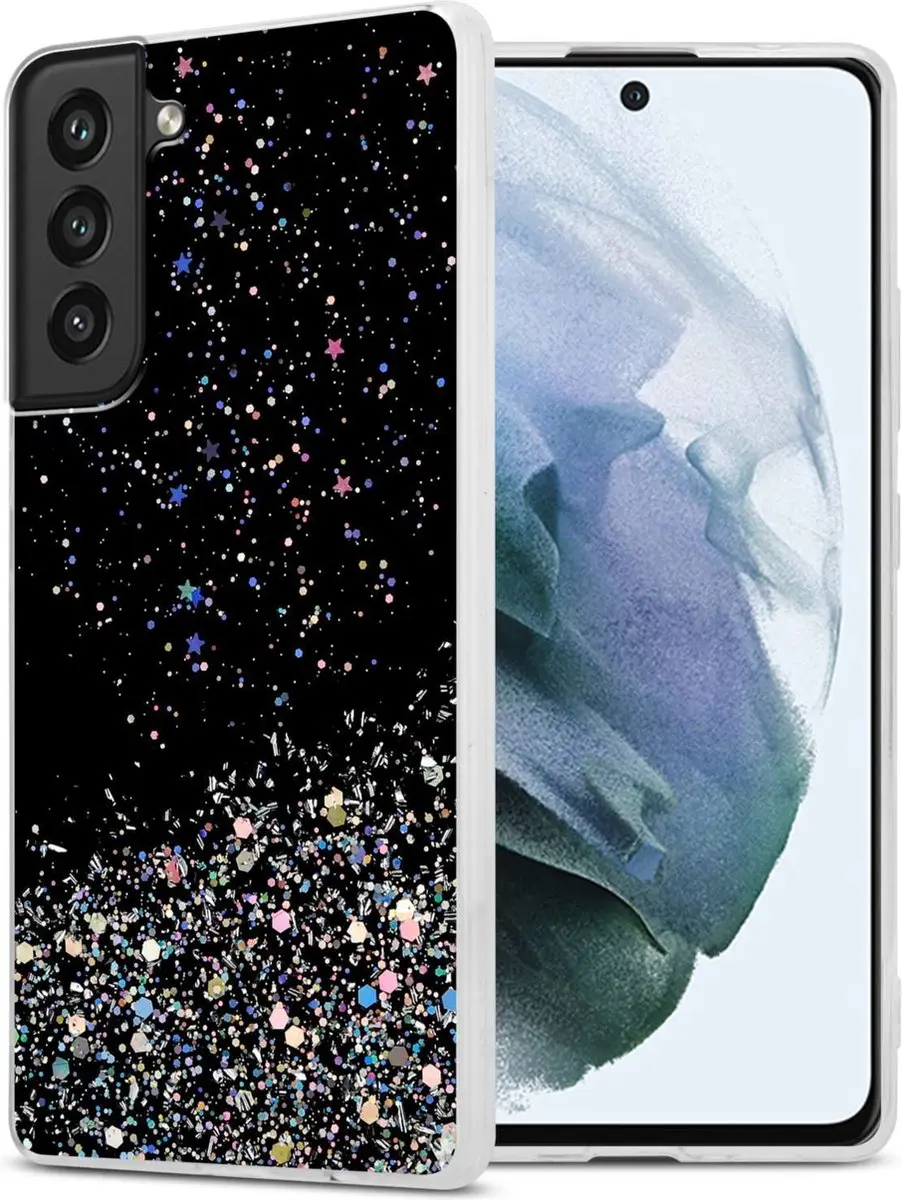 Cadorabo Hoesje geschikt voor Samsung Galaxy S21 FE in Zwart met Glitter