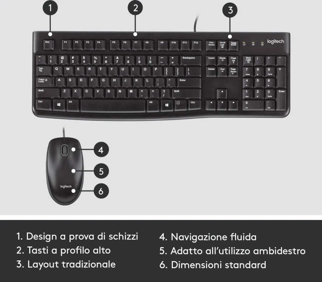 Logitech MK120 Toetsenbord & Muis Set - 3 Knoppen - Zwart