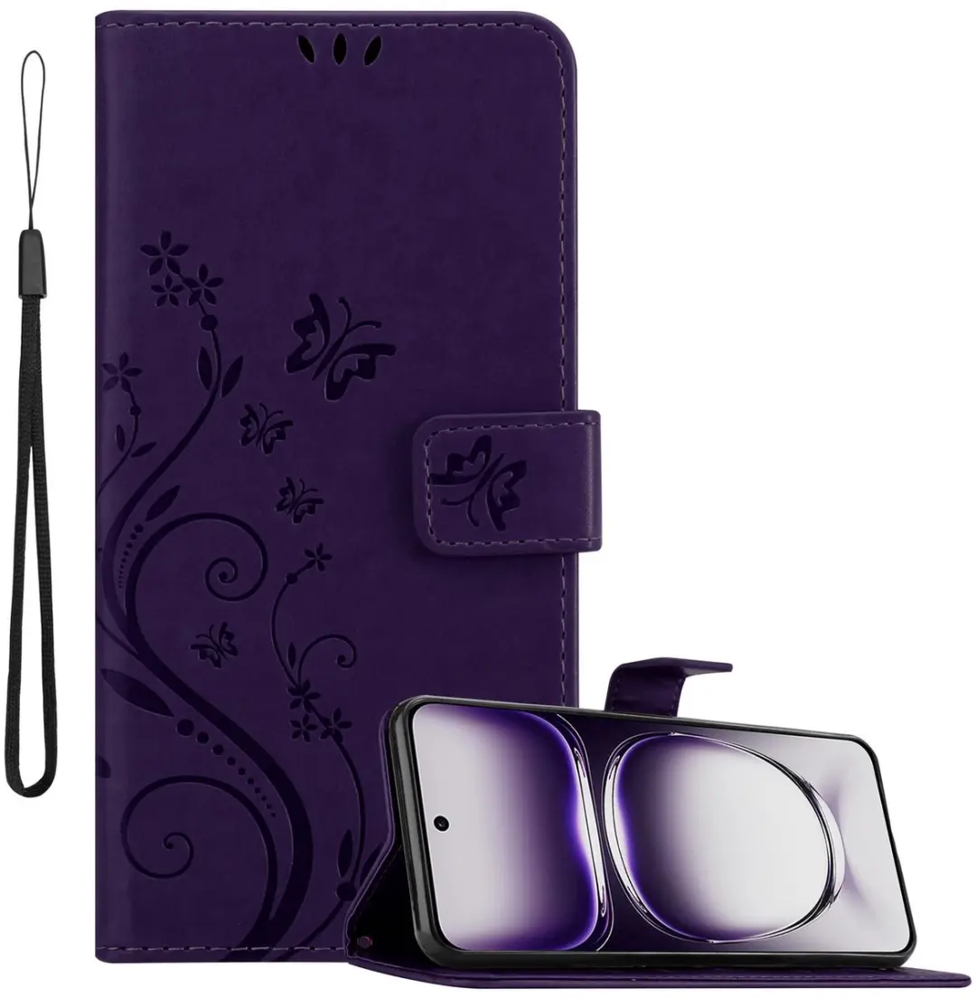 Cadorabo Hoesje geschikt voor Oppo Reno 12 in BLOEMEN DONKER PAARS