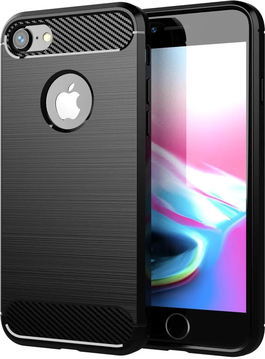 Cadorabo Hoesje geschikt voor Apple iPhone 7 / 7S / 8 in Brushed Zwart - Beschermhoes van flexibel TPU siliconen in roestvrij staal-carbonvezel look Case Cover