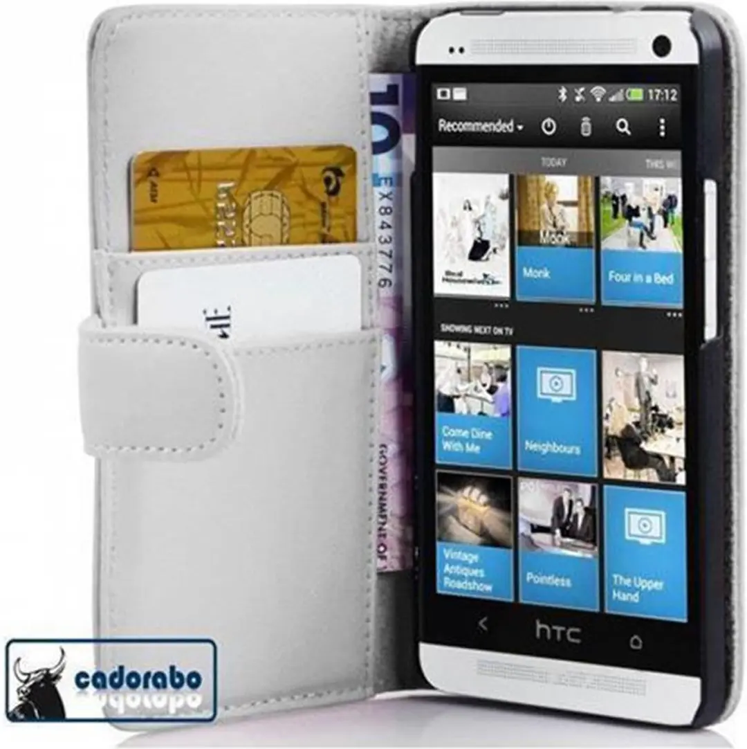 Cadorabo Hoesje geschikt voor HTC ONE M4 MINI in POLAR WIT - Beschermhoes van glad imitatieleer en kaartvakje Book Case Cover Etui