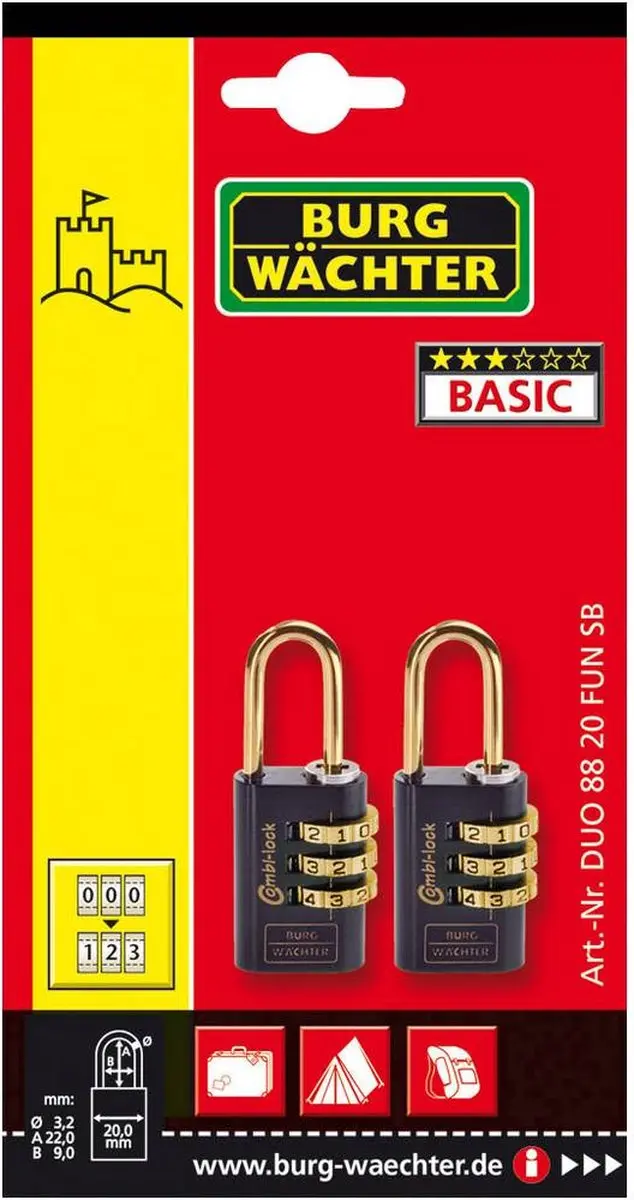 Burg-Wächter Duo 88 20 F SB Hangslot Cijferslot - 2x - afbeelding 3 van 3