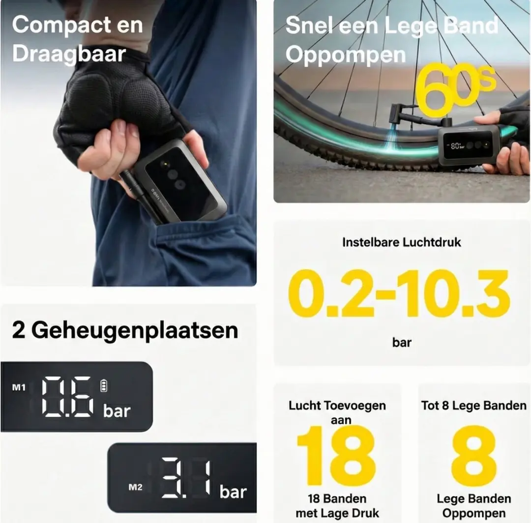 HOTO Pocket Accu Luchtpomp QWCQA002 - 10 bar - afbeelding 4 van 6