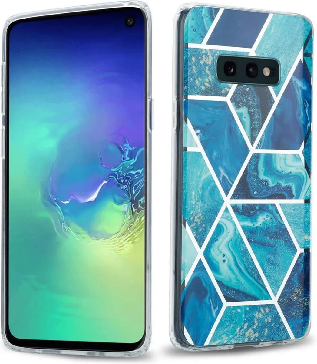Cadorabo Hoesje geschikt voor Samsung Galaxy S10 4G in Blauwe Golf Marmer No. 13