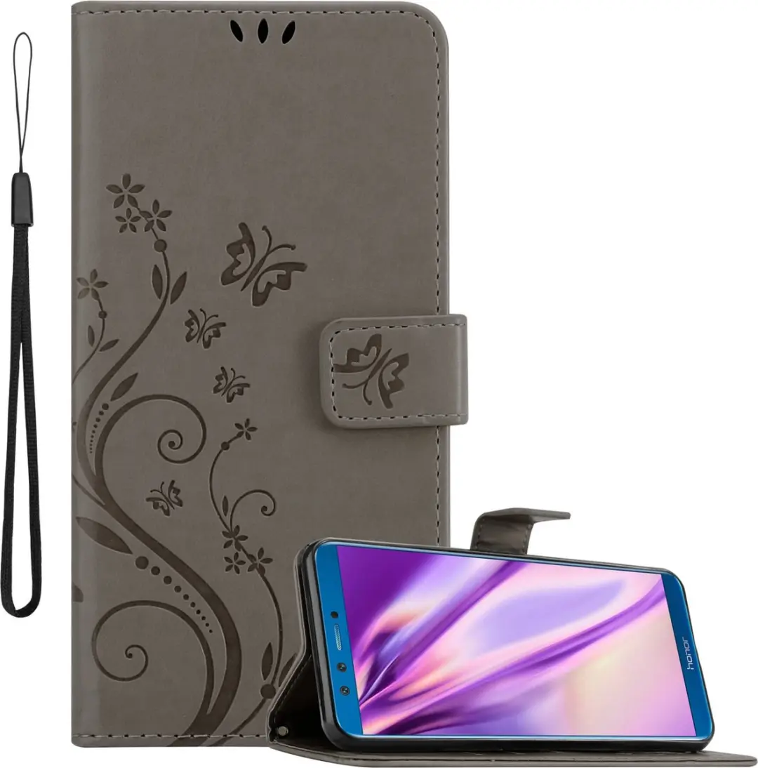 Cadorabo Hoesje geschikt voor Honor 9X LITE in BLOEMEN GRIJS