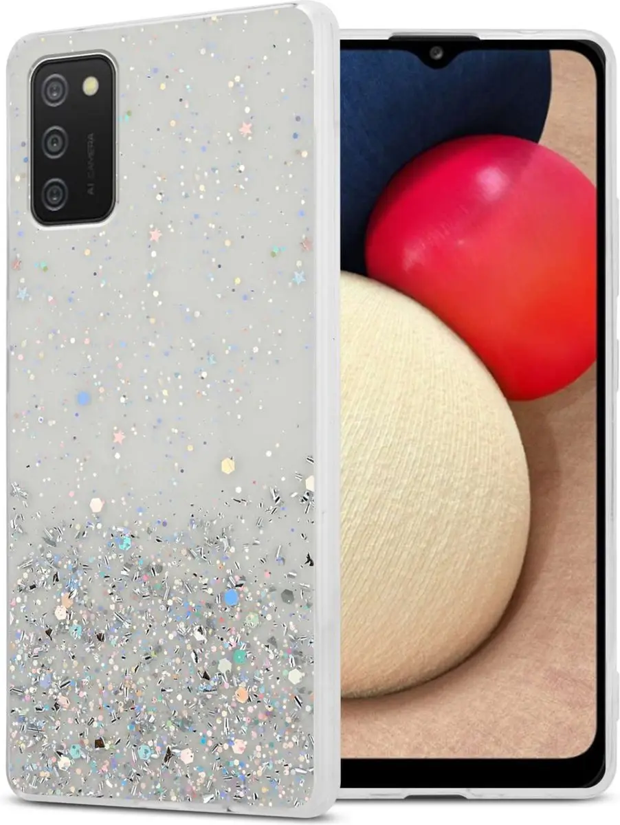 Cadorabo Hoesje geschikt voor Samsung Galaxy A02s in Transparant met Glitter