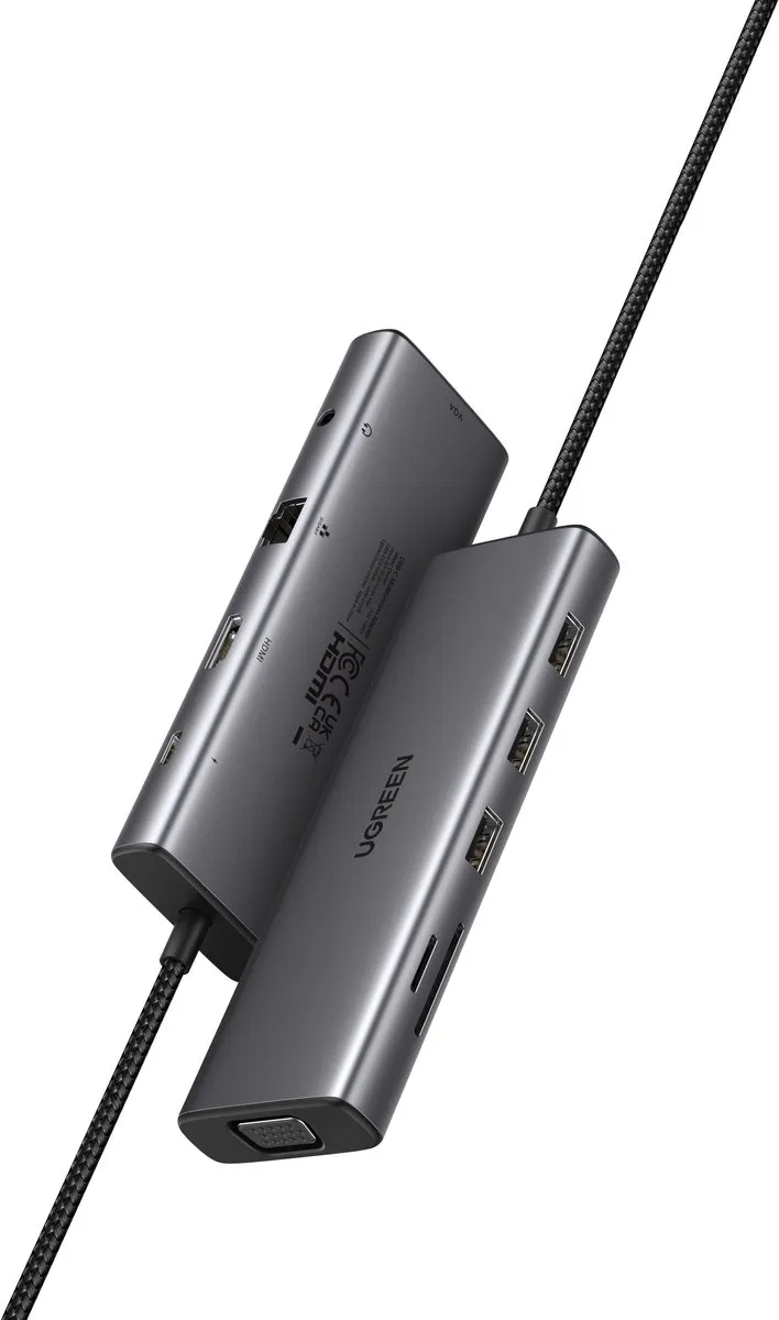 Ugreen Revodok CM498 USB-C Docking Station 10-in-1 - 4K HDMI/VGA - 3x USB-A 3.0 - Grijs