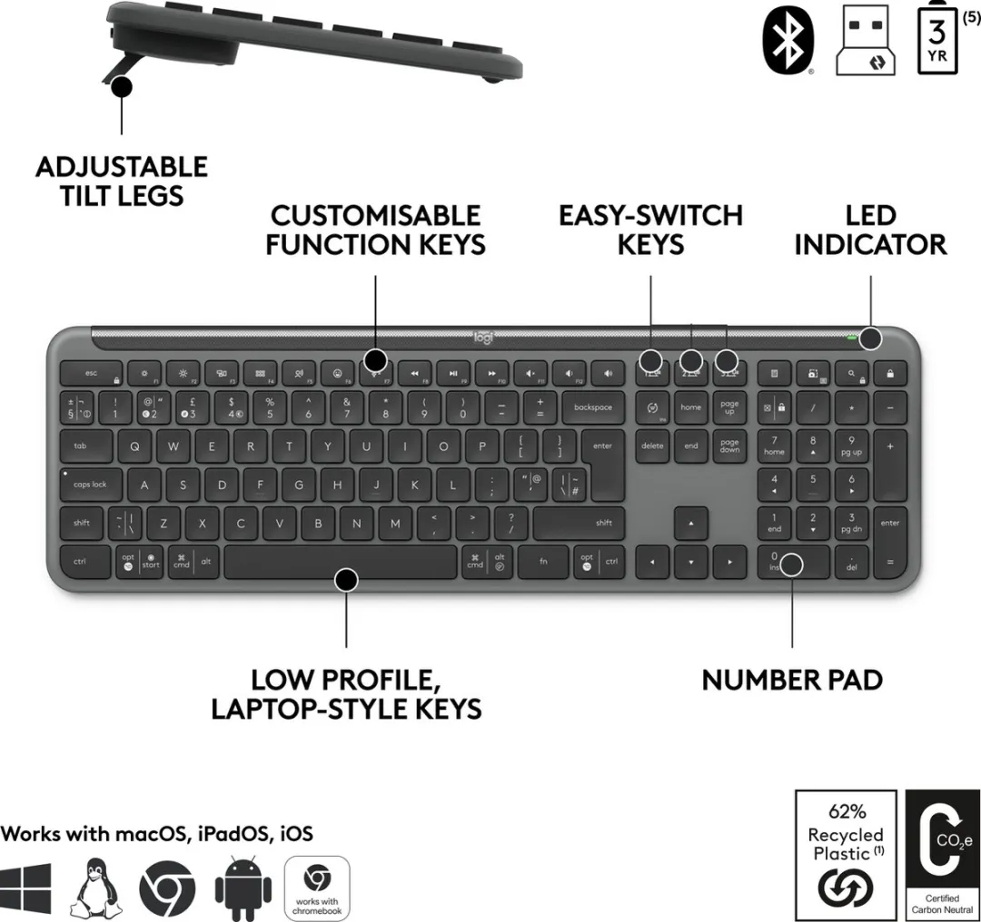 Logitech Signature Slim Combo MK950 - Wit - afbeelding 6 van 6