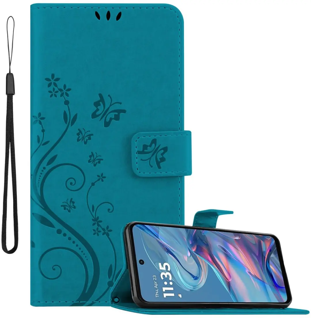 Cadorabo Hoesje geschikt voor Motorola Moto G45 in BLOEMEN BLAUW