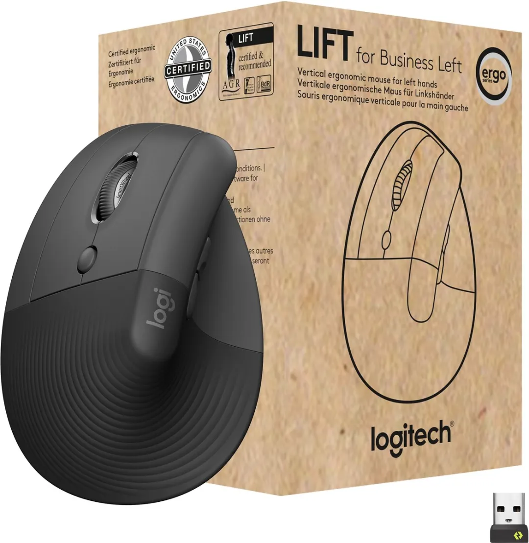 Logitech Lift 910-006495 Verticale Muismuis - Linkshandig - Donkergrijs