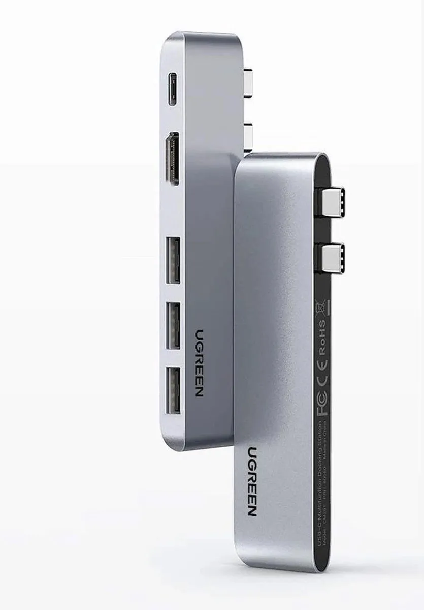 Ugreen HUB 6055 USB-C Multifunctionele Adapter - 100W PD, 4K@60Hz, 3x USB 3.0 - Grijs