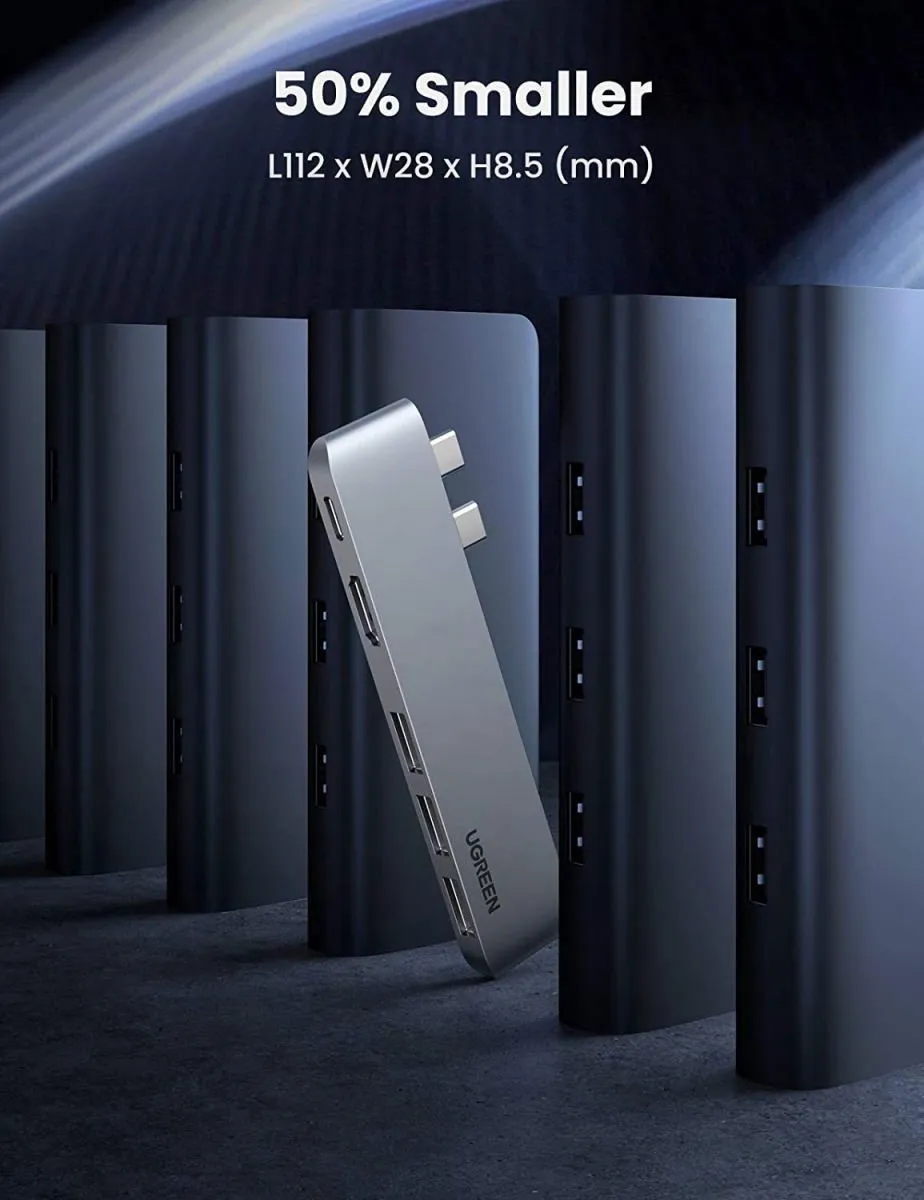Ugreen HUB 6055 USB-C Multifunctionele Adapter - 100W PD, 4K@60Hz, 3x USB 3.0 - Grijs - afbeelding 6 van 6