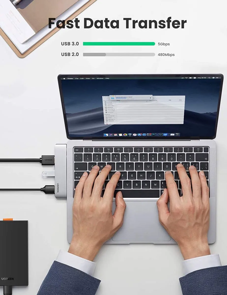Ugreen HUB 6055 USB-C Multifunctionele Adapter - 100W PD, 4K@60Hz, 3x USB 3.0 - Grijs