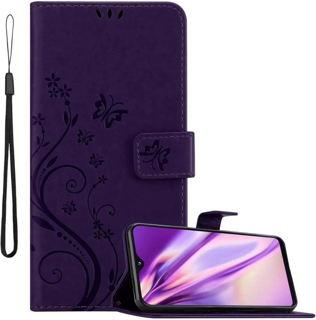 Cadorabo Hoesje geschikt voor Samsung Galaxy A10e / A20e in BLOEMEN DONKER PAARS