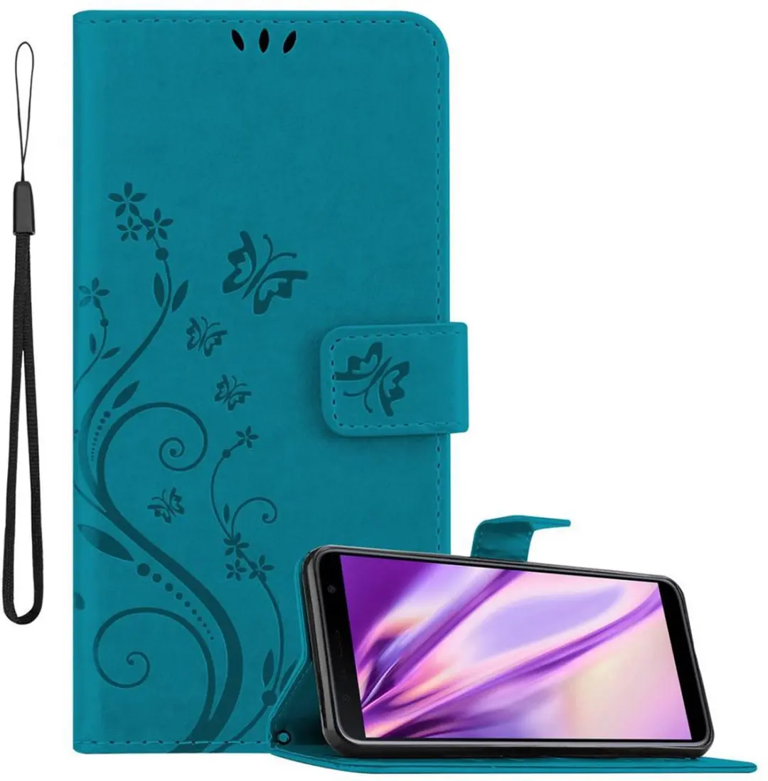 Cadorabo Hoesje geschikt voor Samsung Galaxy J4 PLUS in BLOEMEN BLAUW