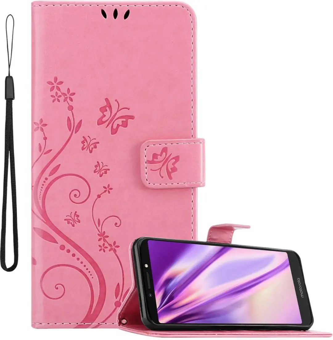 Cadorabo Hoesje geschikt voor Motorola MOTO E5 PLUS in BLOEMEN ROZE