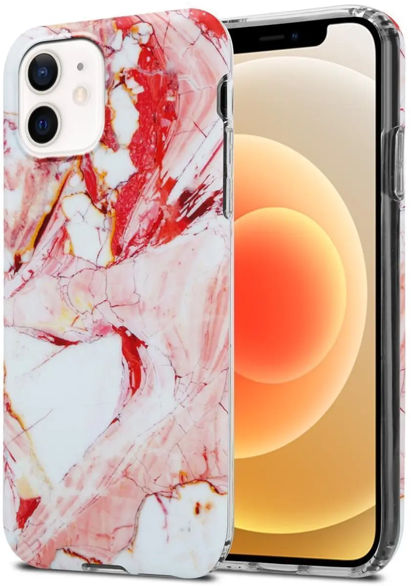 Cadorabo Hoesje geschikt voor Apple iPhone 12 PRO MAX in Wit Roze Marmer No. 20
