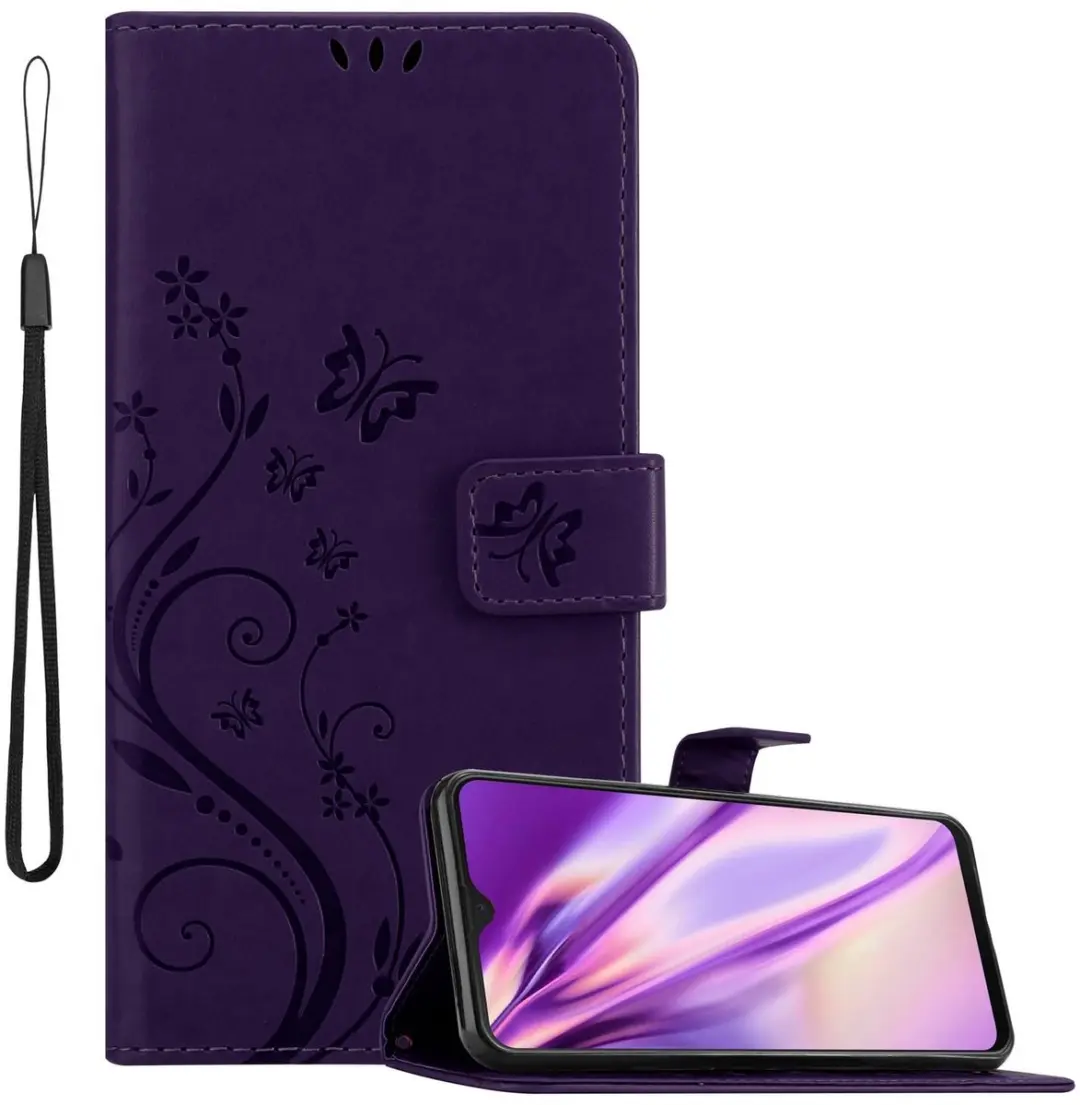 Cadorabo Hoesje geschikt voor Samsung Galaxy M21 / M30s in BLOEMEN DONKER PAARS
