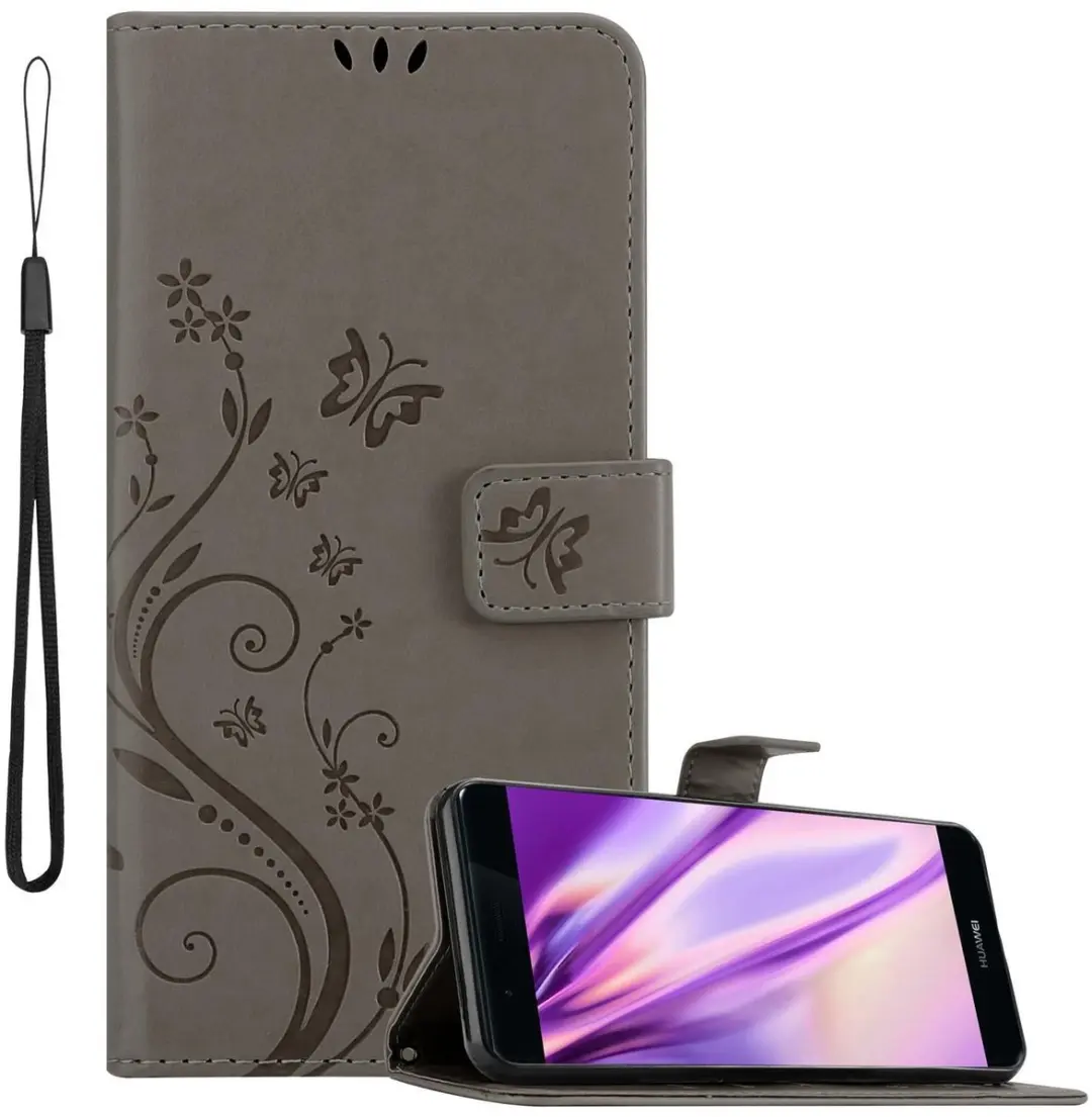 Cadorabo Hoesje geschikt voor Huawei P9 in BLOEMEN GRIJS
