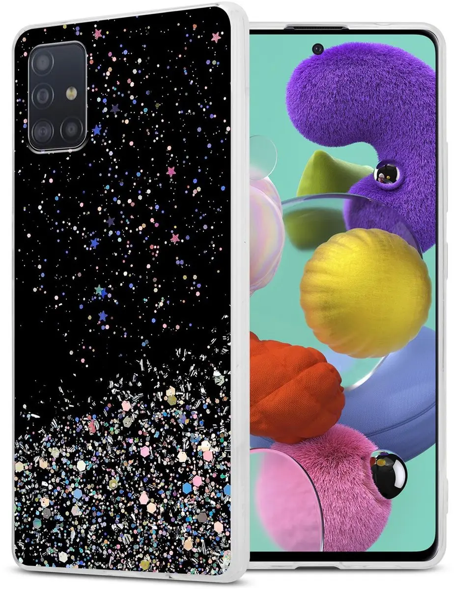 Cadorabo Hoesje geschikt voor Samsung Galaxy A51 5G in Zwart met Glitter