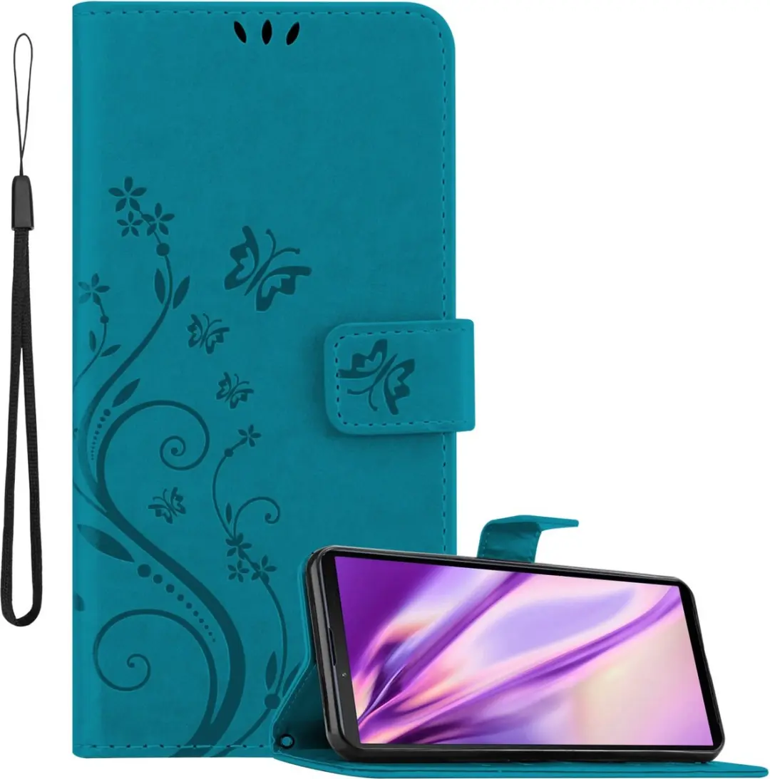 Cadorabo Hoesje geschikt voor Sony Xperia 10 III in BLOEMEN BLAUW