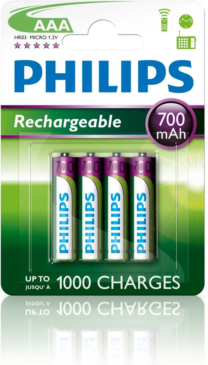 Philips Oplaadbare AAA Batterijen 700mAh - 4 Stuks